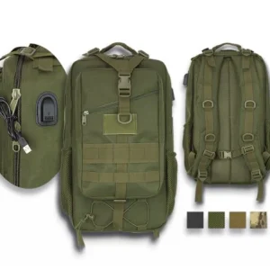 Mochila Barbaric con conector USB y cable.